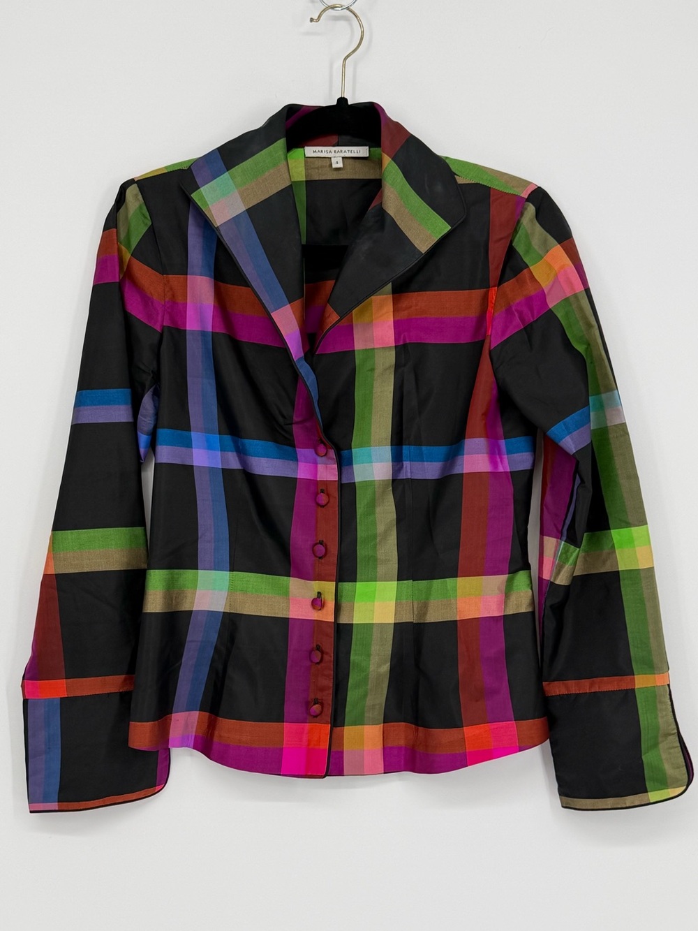Marisa Baratelli Silk Plaid Button Up Top Size 4